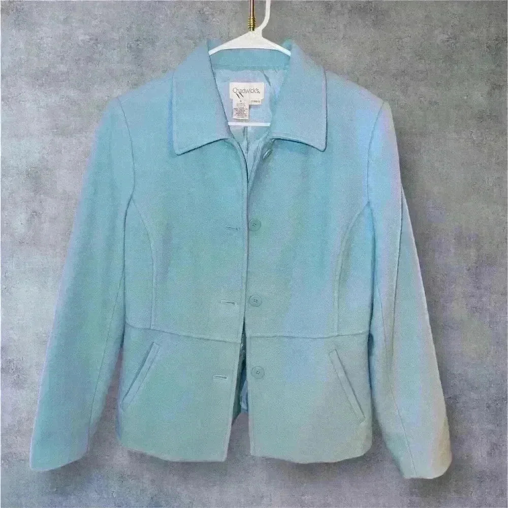 Chadwicks Women's Light Blue Wool Jacket - Classic Button-Up Design size 6 - Picture 8 of 10
